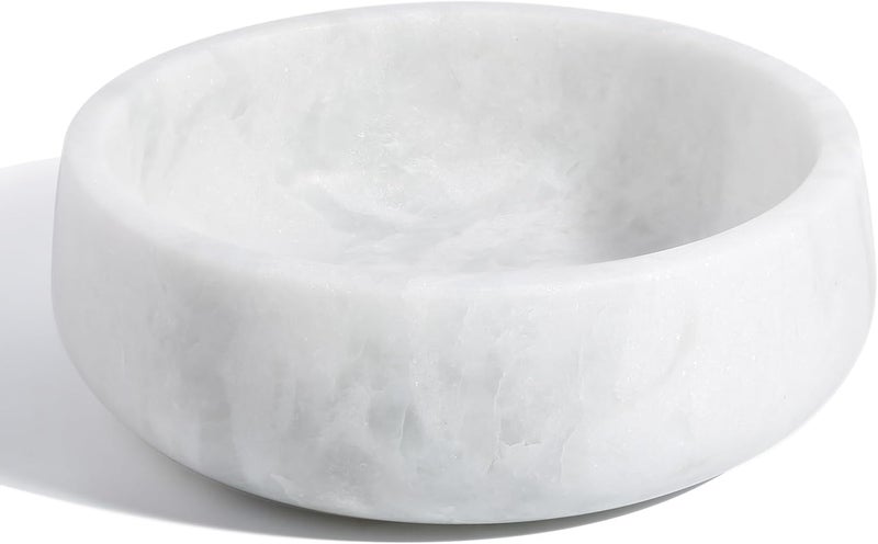 karibiber White Marble Dog Bowls, Non-Slip Dog Food Water Bowl Small, Heavy Duty Pet Bowl for Cats and Medium Dogs, Weighted African Natural Marble, Holds 4 Cups(5lbs) - Image 1